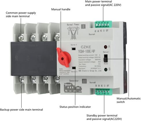 YCQ4-100E/4P 220V AC 8KA DIN RAIL ATS تبديل الطاقة دون انقطاع مزدوج الطاقة التبديل التلقائي 63A 100A (100A) in Saudi Arabia