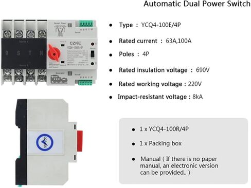 YCQ4-100E/4P 220V AC 8KA DIN RAIL ATS تبديل الطاقة دون انقطاع مزدوج الطاقة التبديل التلقائي 63A 100A (100A) in Saudi Arabia