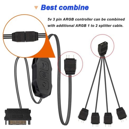 وحدة تحكم 5V 3PIN ARGB ، وحدة تحكم الإضاءة الإضاءة SATA POWER STRIPE مع ARGB 1 أنثى إلى 4 كابل الخائن الذكور للوحات الأم بدون 5V ARGB ، شرائط ضوء ARGB in Saudi Arabia