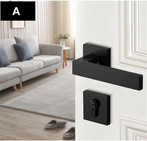 Indoor Wooden Door Split Handle Lock Black Aluminum Alloy Black Wooden Door Lock Square Handle 1Pcs(B) in Kuwait