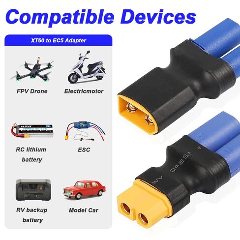 XT60 to EC3 Plug Adapter, EC3 Male to XT60 Female Plug & EC3 Female to XT60 Male Plug for RC FPV Drone Car Lipo NiMH Battery Charger ESC (4 Pack) in Saudi Arabia