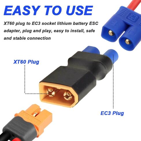 محول المكونات XT60 إلى EC3 ، من الذكور EC3 إلى XT60 أنثى الإناث و EC3 أنثى إلى XT60 Male Plugh for RC FPV Drone Car Lipo NIMH Charger in Saudi Arabia