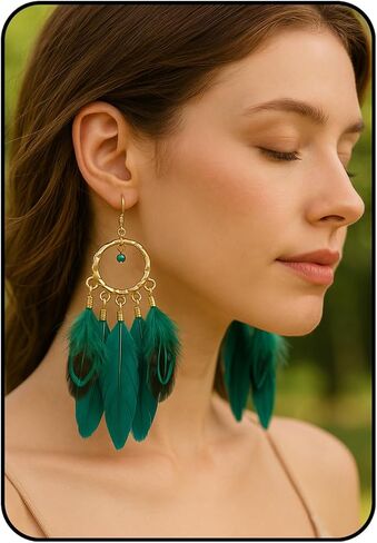 Feather Earrings For Women, Boho Vintage Statement Dangle Earrings Long Drop Lightweight Summer Earrings 2025 Festival Jewelry Tribal Bohemian Style Fashion Jewelry Gift in Saudi Arabia