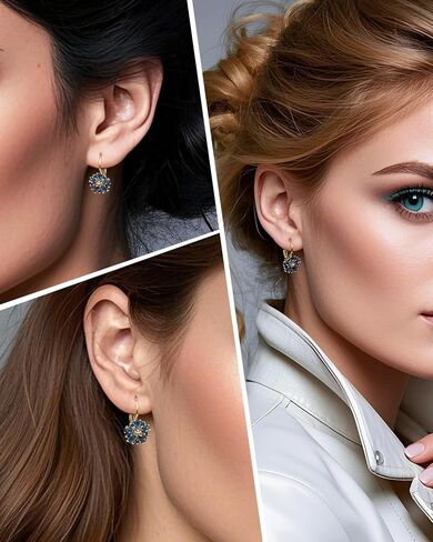 Vintage Gold Flower Birthstone Earrings - Hypoallergenic Leverback Floral Earrings, Trendy Jewelry Gift for Women in Saudi Arabia