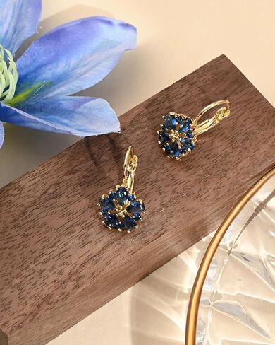 Vintage Gold Flower Birthstone Earrings - Hypoallergenic Leverback Floral Earrings, Trendy Jewelry Gift for Women in Saudi Arabia