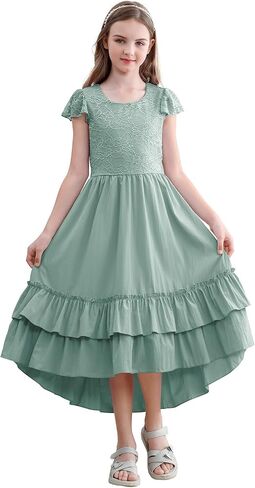 Girls Dresses for Teens Flower Girl Dress Ruffle Sleeve Lace Boho Formal Clothes for Wedding Party Graduation 6-13 Years in Saudi Arabia