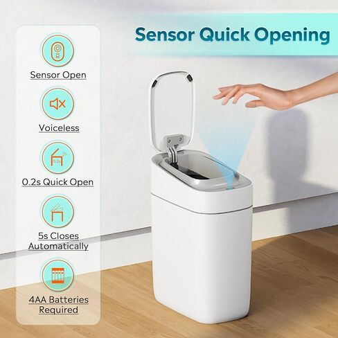 WLIVE Automatic Bathroom Trash Can with Lid, 9L/2.4Gallon, Motion Sensor Trash Can, 3 Modes, IPX5 Waterproof Small Waste Bin for Bathroom, Office, Dormitory, White + Gold in Saudi Arabia
