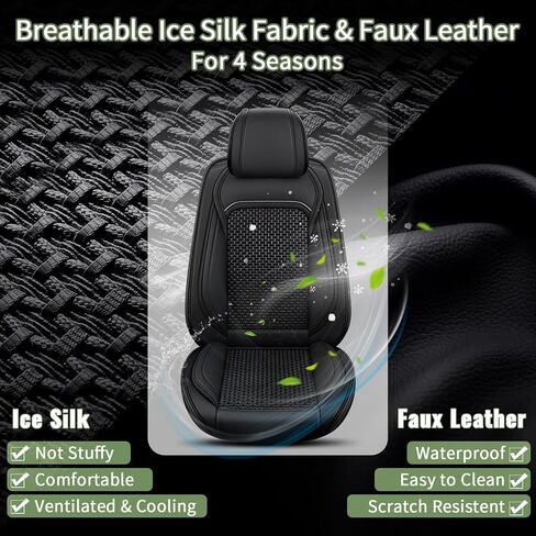 Car Seat Covers Fit for GMC Yukon:2007-2025 Front Seat Cooling Ice Silk Leather Automotive Seat Cover Ventilated Vehicle Seat Cushion Protector(2 Seats Black) in Saudi Arabia