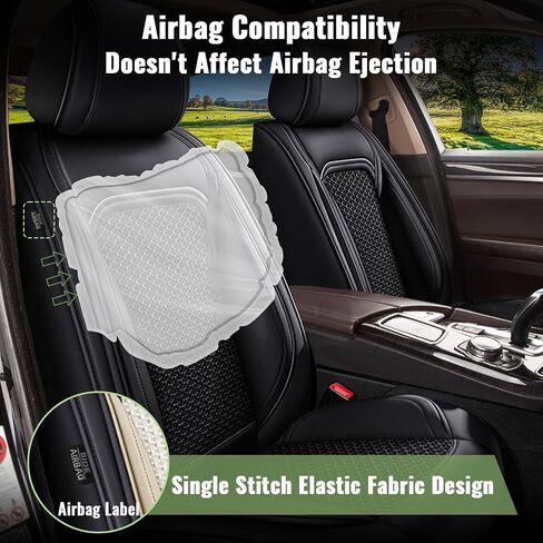 Car Seat Covers Fit for GMC Yukon:2007-2025 Front Seat Cooling Ice Silk Leather Automotive Seat Cover Ventilated Vehicle Seat Cushion Protector(2 Seats Black) in Saudi Arabia