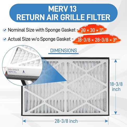 20x20x3 MERV 13 Pleated Air Filter Compatible with Zephyr VGF Series 20x20x3 Whole Home Return Air Grille Filter, MERV-13 Air Filtration System Grille Filters 2 Pack, Actual Size 18-3/8 × 18-3/8 × 3" in Saudi Arabia