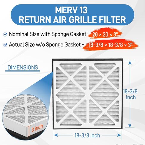 20x20x3 MERV 13 Pleated Air Filter Compatible with Zephyr VGF Series 20x20x3 Whole Home Return Air Grille Filter, MERV-13 Air Filtration System Grille Filters 2 Pack, Actual Size 18-3/8 × 18-3/8 × 3" in Saudi Arabia