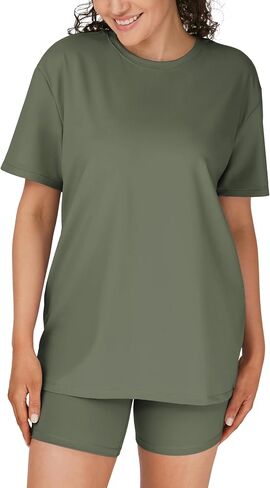 2 Piece Lounge Sets for Women, Short Sleeve Oversized Tee & Biker Shorts, Casual Summer Outfits Matching Set in Saudi Arabia