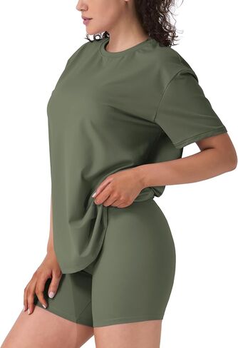 2 Piece Lounge Sets for Women, Short Sleeve Oversized Tee & Biker Shorts, Casual Summer Outfits Matching Set in Saudi Arabia