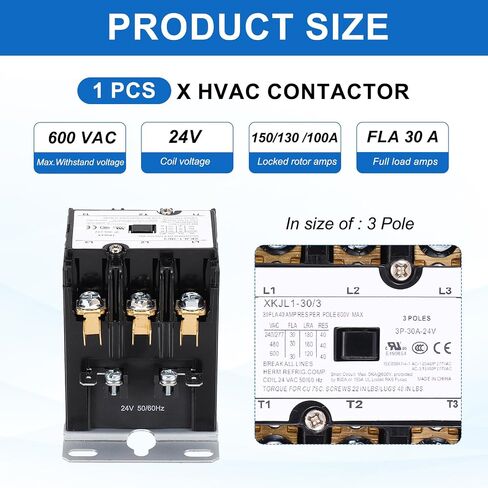 Dmiotech HVAC Touchor ، 3 عمود FLA 30 أمبير 240 فولت لفائف مكيف الهواء الموصل مكثف محرك AC محدد الغرض ، ul مدرج in Saudi Arabia