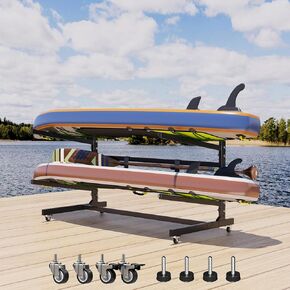 Upgrade 59 '' W Outdoor Indoor Kayak Storage Rack with Wheels & Paddle Hook,Heavy Duty Metal Storage Rack for Kayak, Canoe, Surfboard & Paddleboard,Black in Saudi Arabia