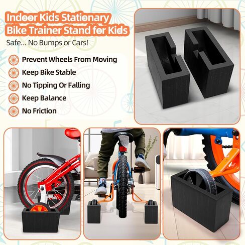 Bike Training Wheel Trainer,Indoor Kid Bike Riding Training Wheels Stabilizers,Pedal Cycle Block Holder with 2 Anti-Slip Pads,Home Trainer for Kids Bicycle with Training Wheels,Safe & Stable - Wooden in Kuwait