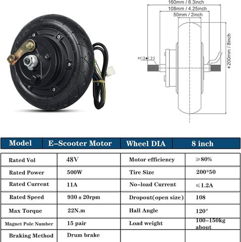 8inch Hub Motor Kit 36V 500W محرك محور بدون فرش مع 25A وحدة تحكم شاشة عرض خنق ، وعجلة محرك 8in لـ DIY Electric Scooter Kit (8in 36V 500W) in Kuwait