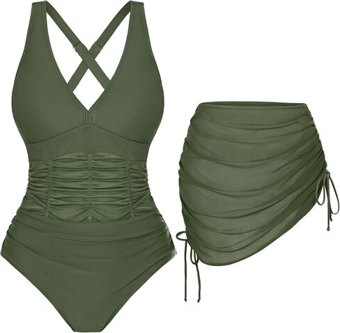 BMJL Women's One Piece Swimsuit Tummy Control Bathing Suit Slimming Mesh Sheer Sarong Wraps Swim Suits 2025 in Saudi Arabia