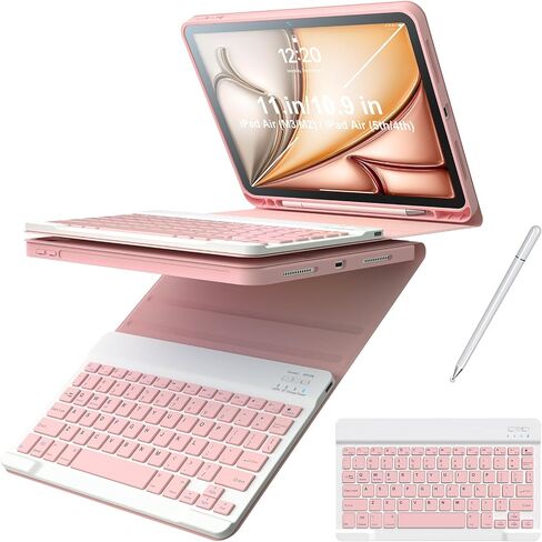 Ipad Air 11 Inch (M3 2025 ، M2 2024) مع لوحة المفاتيح ، لوحة مفاتيح مغناطيسية قابلة للشفاء قابلة للتعديل قابلة للتعديل مع حامل قلم رصاص وقلم عالمي للهواء 5/4 10.9 ، الأسود ، الأسود in Saudi Arabia