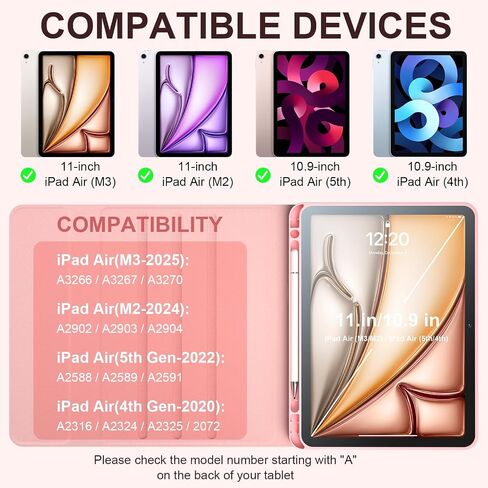 Ipad Air 11 Inch (M3 2025 ، M2 2024) مع لوحة المفاتيح ، لوحة مفاتيح مغناطيسية قابلة للشفاء قابلة للتعديل قابلة للتعديل مع حامل قلم رصاص وقلم عالمي للهواء 5/4 10.9 ، الأسود ، الأسود in Saudi Arabia