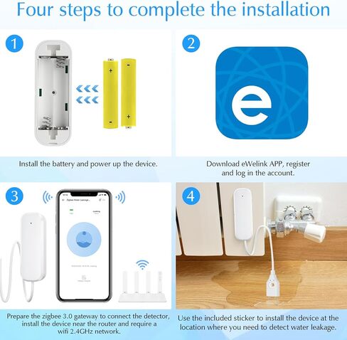 Zigbee Water Leak Detector, Water Alarm Leak Detector for Home Basement, Ewelink APP Leakage Alarm, Low Battery Notification, Compatible with Alexa / Google Home, ZigBee 3.0 Hub Required in Kuwait