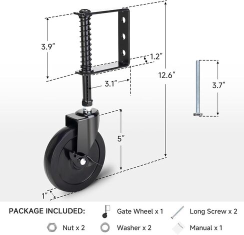 Heavy Duty Gate Wheel, Fence Spring Loaded Gate Caster Wheel, Farm Gate Support Wheel, Outdoor Gate Helper for Wooden PVC Fences, Gate Caster Kit with 360° Swivel, 220 Lbs Capacity,5 inch 1 Pack in Saudi Arabia