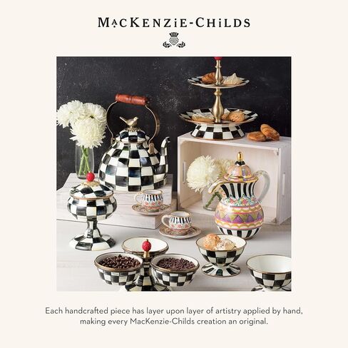 MACKENZIE-CHILDS Enamel Squashed Pot, Cute Enameled Container with Lid, 20 Ounces, Black-and-White Courtly Check in Saudi Arabia