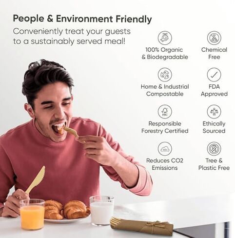 مجموعة من المناديل المدمجة مسبقًا ومقاومة المائدة الخيزران مع مناديل بنية (50 حزمة ، 200 قطعة) 100 ٪ قابلة للتحلل ، والسكاكين الصديقة للبيئة ، وملفقة يمكن التخلص منها-شوك الخيزر in Kuwait