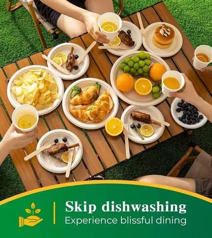 10-Inch Compostable Paper Plates [250-Pack] – Heavy-Duty Disposable Bagasse (Sugarcane Fiber) Plates, Eco-Friendly Biodegradable Dinnerware, Microwave-Safe & Leak-Proof (125, 10 Inch) in Kuwait