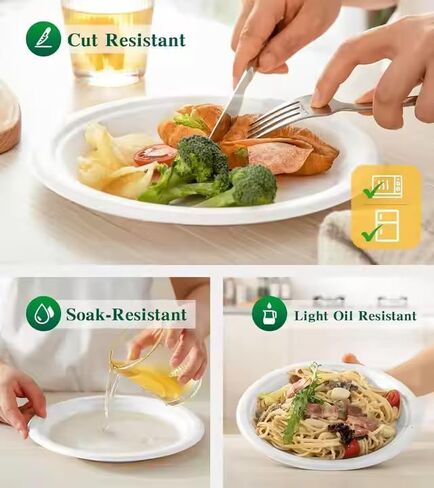 10-Inch Compostable Paper Plates [250-Pack] – Heavy-Duty Disposable Bagasse (Sugarcane Fiber) Plates, Eco-Friendly Biodegradable Dinnerware, Microwave-Safe & Leak-Proof (125, 10 Inch) in Kuwait