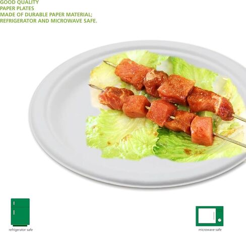 10-Inch Compostable Paper Plates [250-Pack] – Heavy-Duty Disposable Bagasse (Sugarcane Fiber) Plates, Eco-Friendly Biodegradable Dinnerware, Microwave-Safe & Leak-Proof (125, 10 Inch) in Kuwait