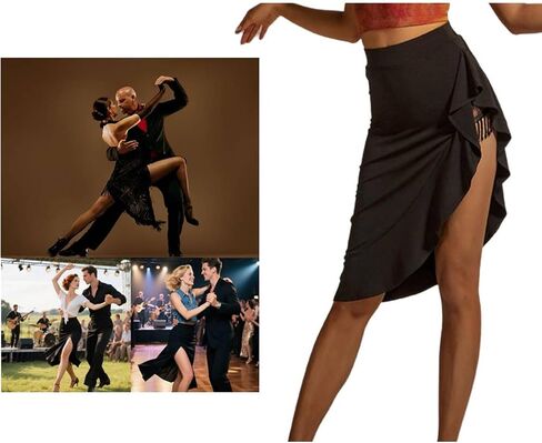 Asymmetrical Bodycon Latin Dance Skirt with Shorts High Low Salsa Ballroom Skirt for Women Dance Clothes in Saudi Arabia