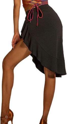 Asymmetrical Bodycon Latin Dance Skirt with Shorts High Low Salsa Ballroom Skirt for Women Dance Clothes in Saudi Arabia