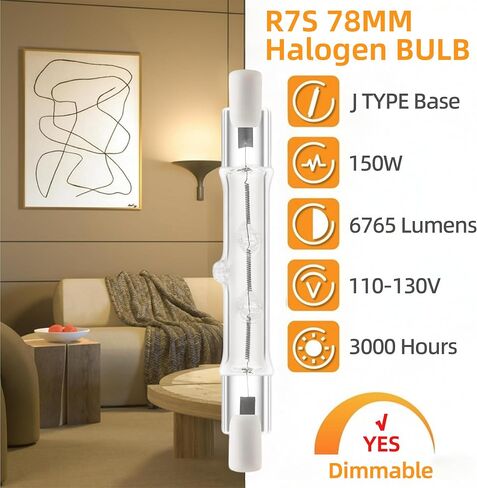 مصابيح ضوء الهالوجين R7S 120 فولت 150W ، 6 حزمة J78mm T3 J نوع المصابيح الهالوجين ، 3 بوصة مصباح كهربائي طويل مزدوج للعمل ، الأمن ، مصابيح المناظر الطبيعية ، قابلة للضمان in Kuwait