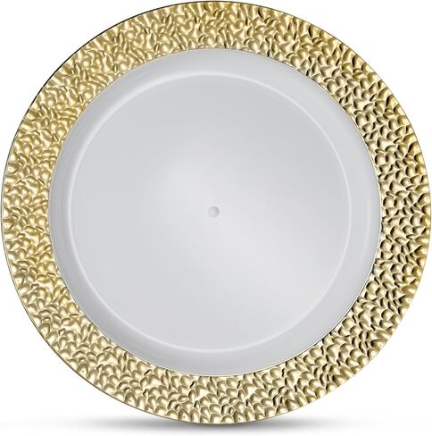 Laura Stein Designer Dinnerware Set of 32 Premium Plastic Wedding/Party Plates: White, Gold Rim. Set Includes 16 10.75" Dinner Plates & 16 7.5" Salad Plates | Glitz Series in Saudi Arabia