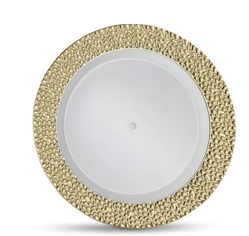 Laura Stein Designer Dinnerware Set of 32 Premium Plastic Wedding/Party Plates: White, Gold Rim. Set Includes 16 10.75" Dinner Plates & 16 7.5" Salad Plates | Glitz Series in Saudi Arabia