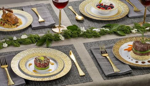 Laura Stein Designer Dinnerware Set of 32 Premium Plastic Wedding/Party Plates: White, Gold Rim. Set Includes 16 10.75" Dinner Plates & 16 7.5" Salad Plates | Glitz Series in Saudi Arabia