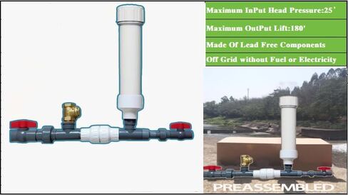 Hydraulic Ram Pump, No Power Required,Use falling water Only, Pump Water Without Fuel or Electricity (1/2(0.5)") in Kuwait