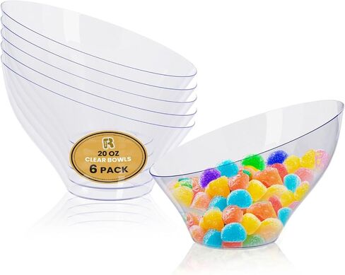 R -kay 6 Pack Angled Candy Bowls - Blasty Blans 20 Oz - Bremium Plastic Serning Bowls Diversion Hucked for Weddings Catering ، Firms ، وجميع المناسبات (واضحة ، متوسطة) in Kuwait