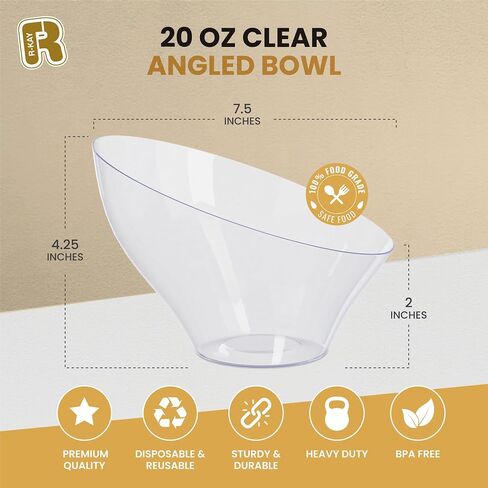 R -kay 6 Pack Angled Candy Bowls - Blasty Blans 20 Oz - Bremium Plastic Serning Bowls Diversion Hucked for Weddings Catering ، Firms ، وجميع المناسبات (واضحة ، متوسطة) in Kuwait