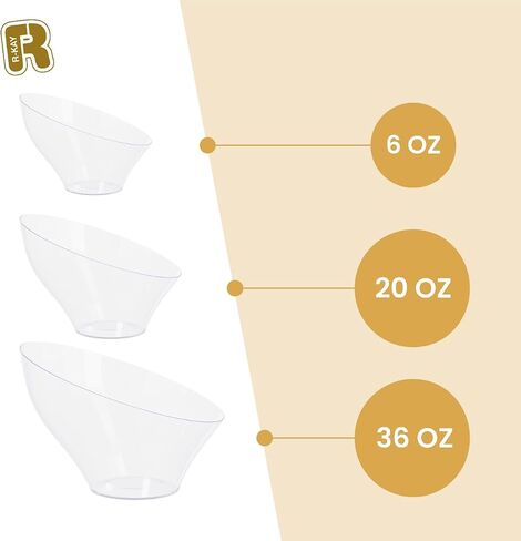 R -kay 6 Pack Angled Candy Bowls - Blasty Blans 20 Oz - Bremium Plastic Serning Bowls Diversion Hucked for Weddings Catering ، Firms ، وجميع المناسبات (واضحة ، متوسطة) in Kuwait
