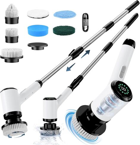 Electric Spin Scrubber for Cleaning-2 Adjustable Speeds,8 Cleaning Brushes,Cordless Cleaning Tools, Shower Scrubber with Long Handle,Power Scrubbers for Cleaning Bathroom, Tile Tub in Saudi Arabia