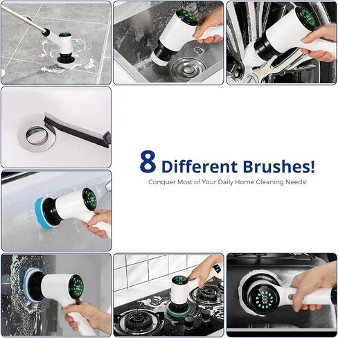 Electric Spin Scrubber for Cleaning-2 Adjustable Speeds,8 Cleaning Brushes,Cordless Cleaning Tools, Shower Scrubber with Long Handle,Power Scrubbers for Cleaning Bathroom, Tile Tub in Saudi Arabia