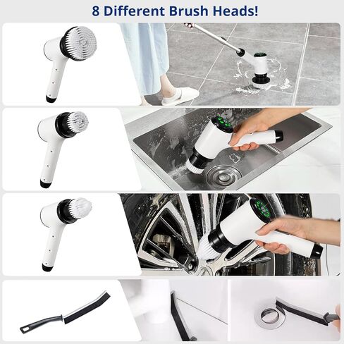 Electric Spin Scrubber for Cleaning-2 Adjustable Speeds,8 Cleaning Brushes,Cordless Cleaning Tools, Shower Scrubber with Long Handle,Power Scrubbers for Cleaning Bathroom, Tile Tub in Saudi Arabia