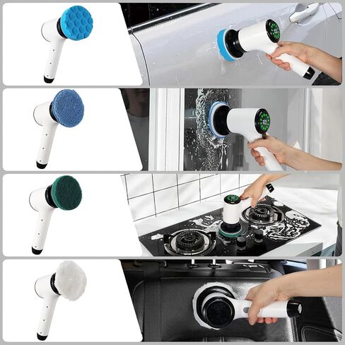 Electric Spin Scrubber for Cleaning-2 Adjustable Speeds,8 Cleaning Brushes,Cordless Cleaning Tools, Shower Scrubber with Long Handle,Power Scrubbers for Cleaning Bathroom, Tile Tub in Saudi Arabia