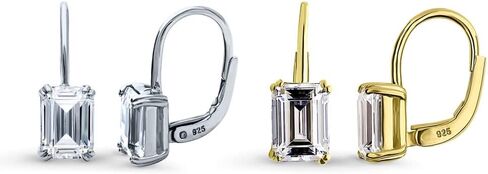 BERRICLE Sterling Silver Solitaire Cubic Zirconia CZ Leverback Drop Dangle Earrings for Women, Asscher/Bezel/Cushion/Emerald/Princess Cut, 1.2-4 Carat, Rose Gold/Yellow Gold/Rhodium Plated in Saudi Arabia