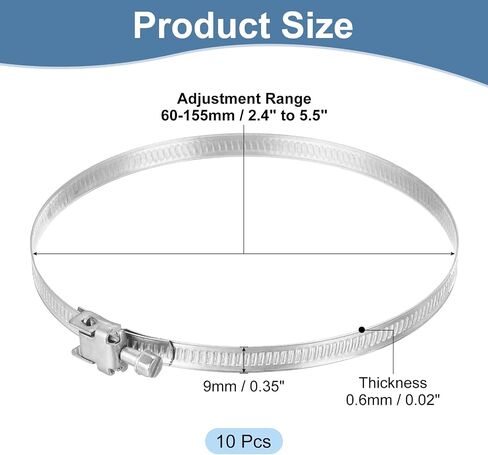 uxcell 20 Inch 430 Stainless Steel Duct Clamps, 10 Pcs Adjustable Hose Clamps with Worm Gear Pipe Clamp Air Duct Clamp for Flexible Ducting Heating Cooling Exhaust Ventilation in Saudi Arabia