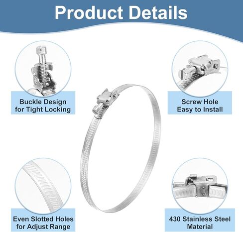 uxcell 20 Inch 430 Stainless Steel Duct Clamps, 10 Pcs Adjustable Hose Clamps with Worm Gear Pipe Clamp Air Duct Clamp for Flexible Ducting Heating Cooling Exhaust Ventilation in Saudi Arabia