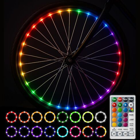 Bike Wheel Lights 2-Pack – LED Bicycle Wheel Lights with Remote Control, 17 Colors 7 Modes, 4 Timer Settings, Waterproof – Great Gift for Kids & Adults in Saudi Arabia
