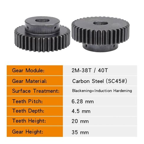 أجهزة ترس لترس محرك الدوران الميكانيكي 2M -38T/40T حجم التجويف 10/21/14/15/16/17/11/19/20/25 مم العجلة السوداء ارتفاع الأسنان الصلب الكربون ارتفاع 20 مم (2M40T - Bore 12mm) in Kuwait